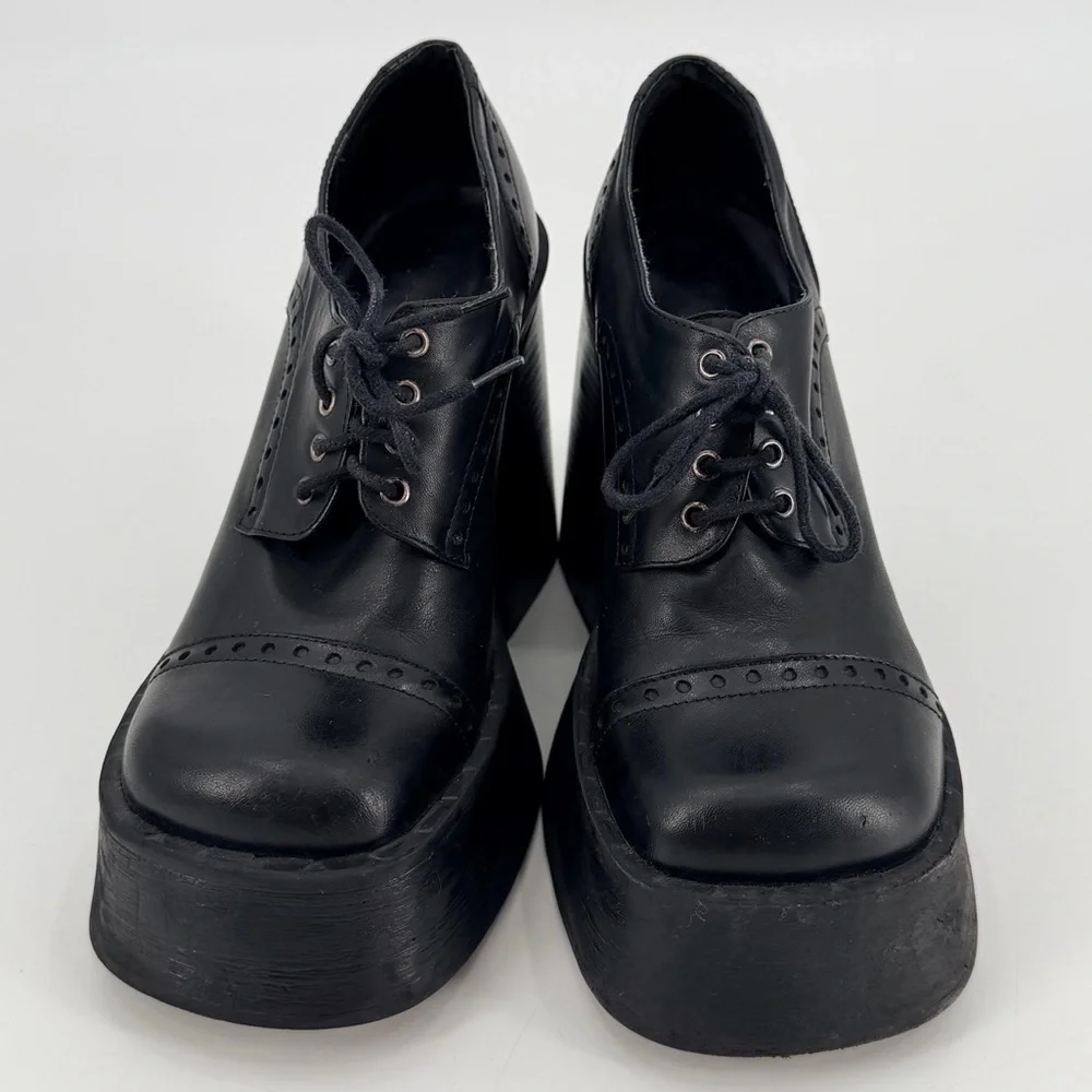 Vintage Y2K Super Chunky Black Leather Oxford Platform Shoes